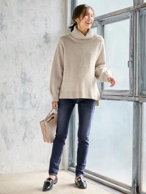 マタニティ パンツ|【産前産後対応】ストレッチハイブリッドデニムVパンツ【出産後も長く使える】|ネイビー